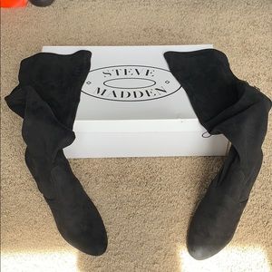 Steve Madden Black Suede Thigh-High Boots